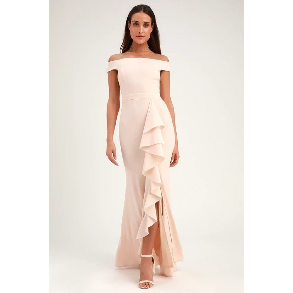 Lulus Mila Cream Ruffled Off-the-Shoulder Maxi Dress